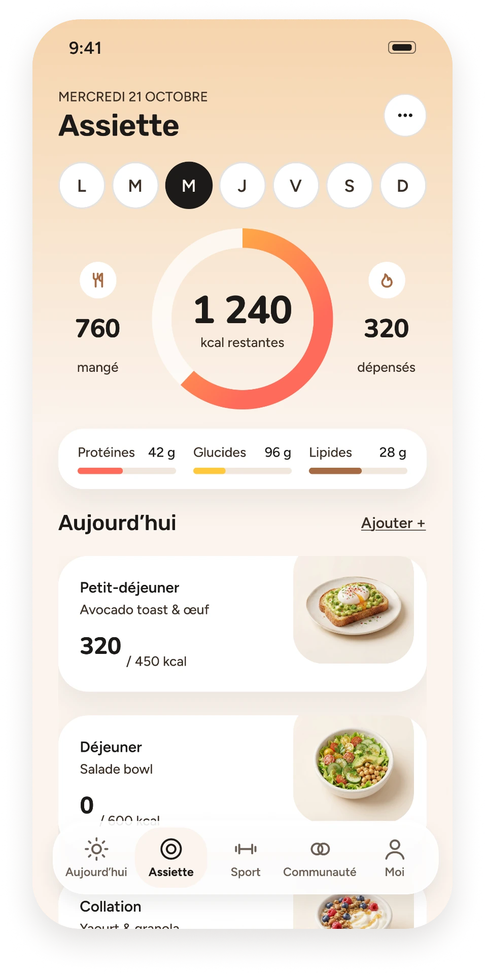 Maquette MOJO — Assiette, repères alimentaires et repas